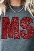 Faux Sequin Maroon MS Transfer Short Sleeve Relaxed Fit T-Shirt