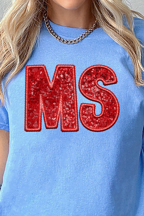 Faux Sequin Red MS Transfer Short Sleeve Relaxed Fit T-Shirt