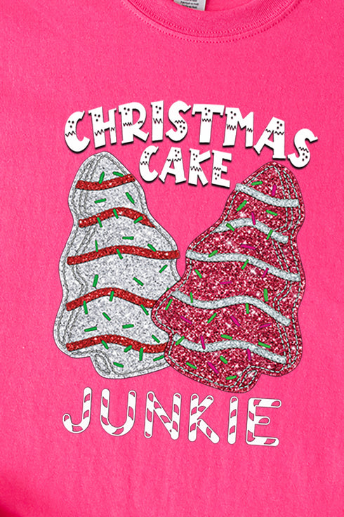 Faux Sequin Christmas Tree Junkie Transfer Short Sleeve Relaxed Fit T-Shirt
