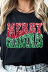 Faux Sequin Retro Merry Christmas Transfer Short Sleeve Relaxed Fit T-Shirt