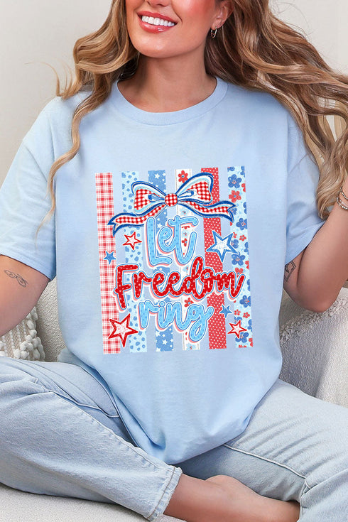 Striped Coquette Let Freedom Ring Short Sleeve Relaxed Fit T-Shirt