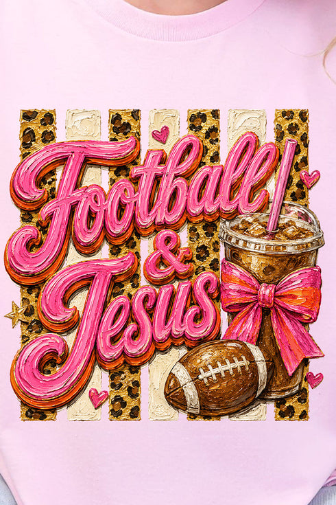 Pink Painted Football & Jesus Short Sleeve Relaxed Fit T-Shirt