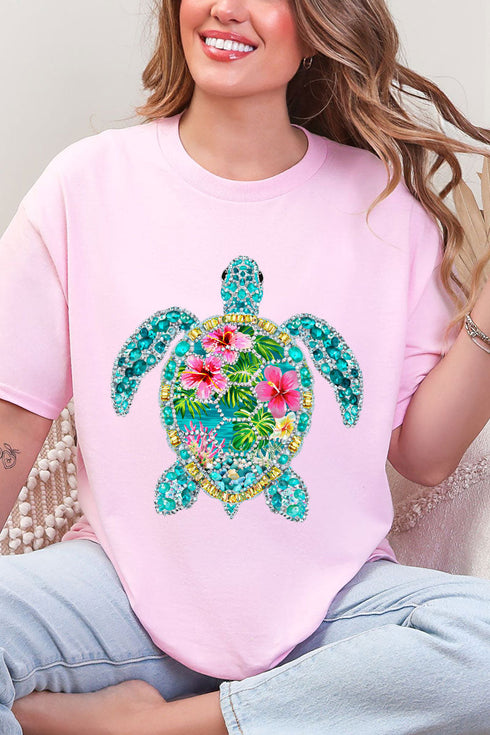 Seaside Sparkle Turtle Short Sleeve Relaxed Fit T-Shirt