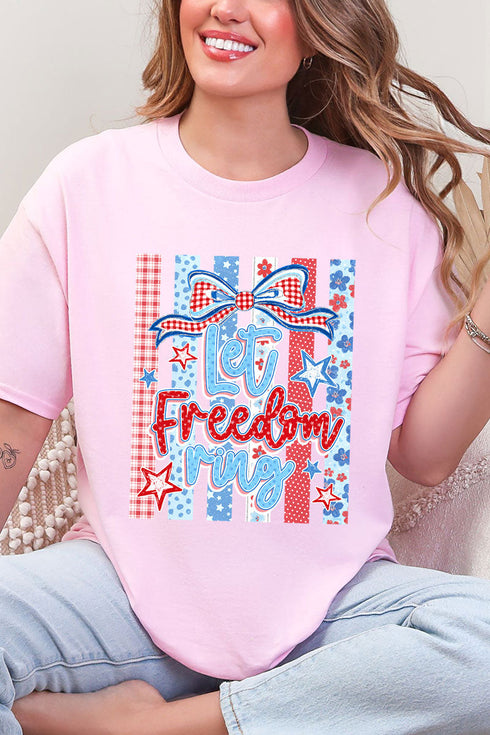 Striped Coquette Let Freedom Ring Short Sleeve Relaxed Fit T-Shirt