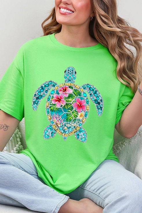 Seaside Sparkle Turtle Short Sleeve Relaxed Fit T-Shirt