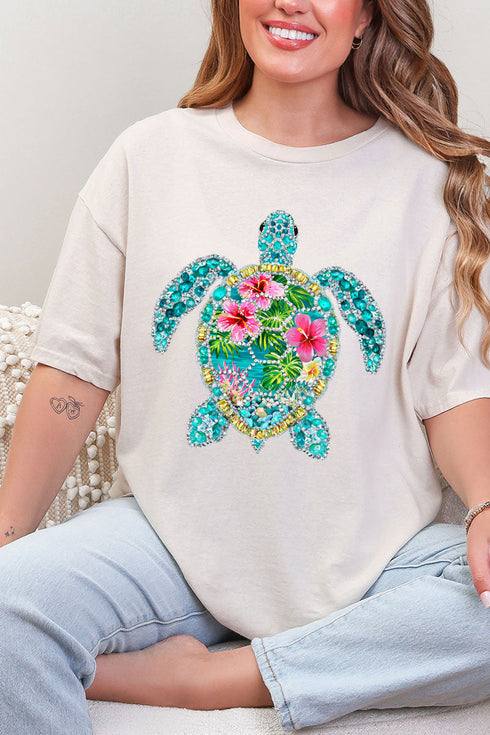 Seaside Sparkle Turtle Short Sleeve Relaxed Fit T-Shirt