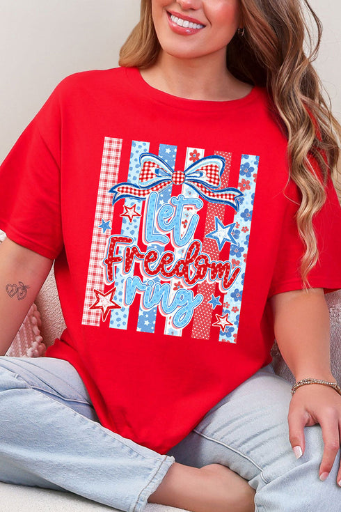 Striped Coquette Let Freedom Ring Short Sleeve Relaxed Fit T-Shirt