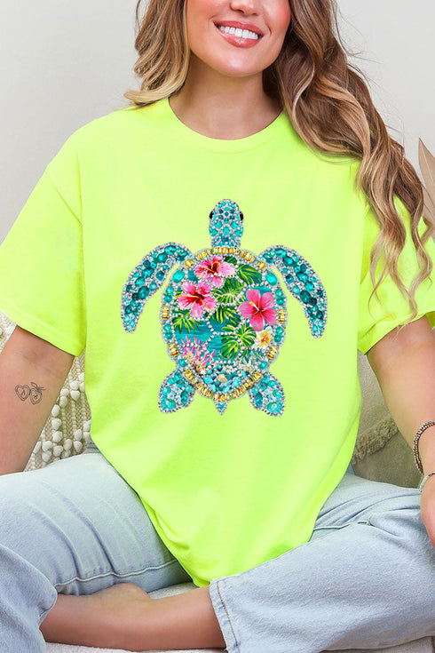 Seaside Sparkle Turtle Short Sleeve Relaxed Fit T-Shirt