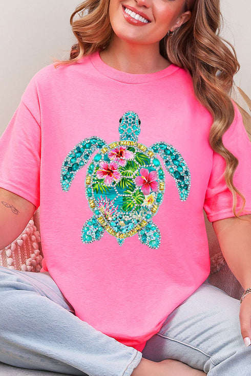 Seaside Sparkle Turtle Short Sleeve Relaxed Fit T-Shirt