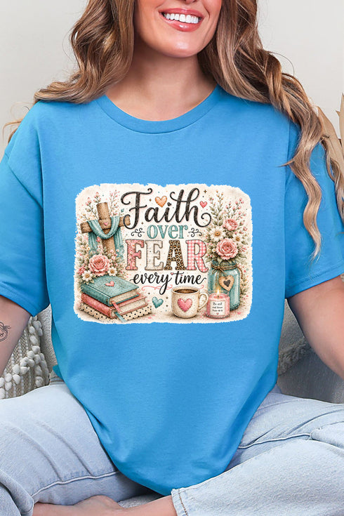 Faith Over Fear Floral Devotion Short Sleeve Relaxed Fit T-Shirt