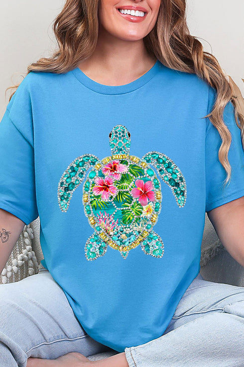 Seaside Sparkle Turtle Short Sleeve Relaxed Fit T-Shirt