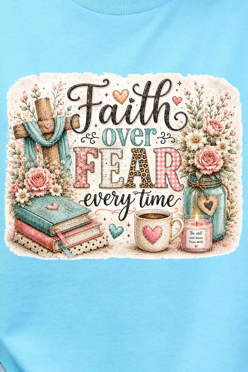 Faith Over Fear Floral Devotion Short Sleeve Relaxed Fit T-Shirt