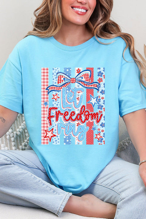 Striped Coquette Let Freedom Ring Short Sleeve Relaxed Fit T-Shirt
