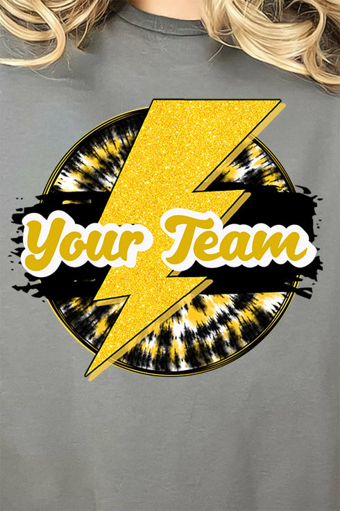 Tie Dye Bolt Black And Yellow Short Sleeve Relaxed Fit T-Shirt