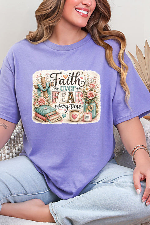 Faith Over Fear Floral Devotion Short Sleeve Relaxed Fit T-Shirt
