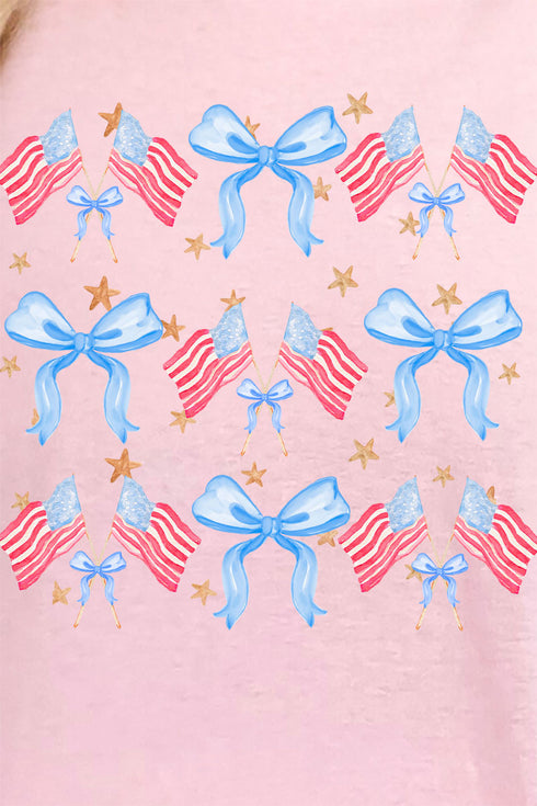 American Flags And Coquette Bows Short Sleeve Relaxed Fit T-Shirt