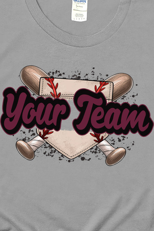 Baseball Home Plate Maroon And Black Short Sleeve Relaxed Fit T-Shirt