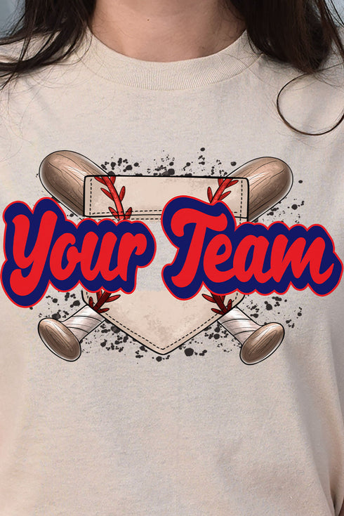 Baseball Home Plate Red And Navy Short Sleeve Relaxed Fit T-Shirt