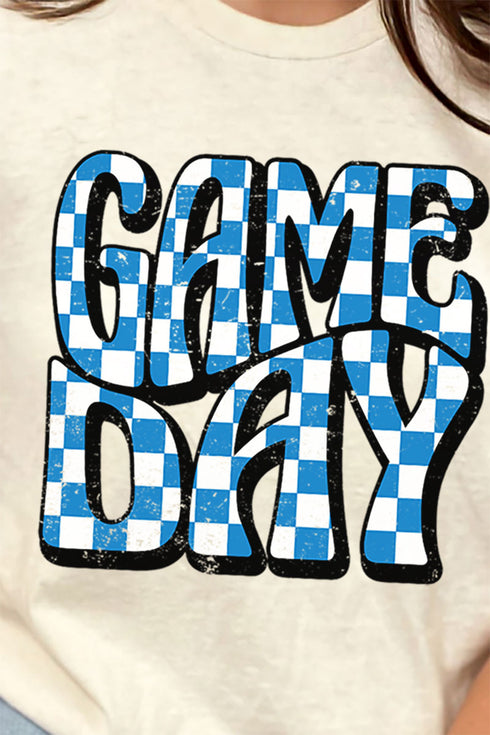 Blue Checkered Game Day Short Sleeve Relaxed Fit T-Shirt