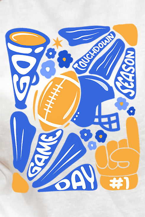 Blue Doodle Touchdown Season Short Sleeve Relaxed Fit T-Shirt