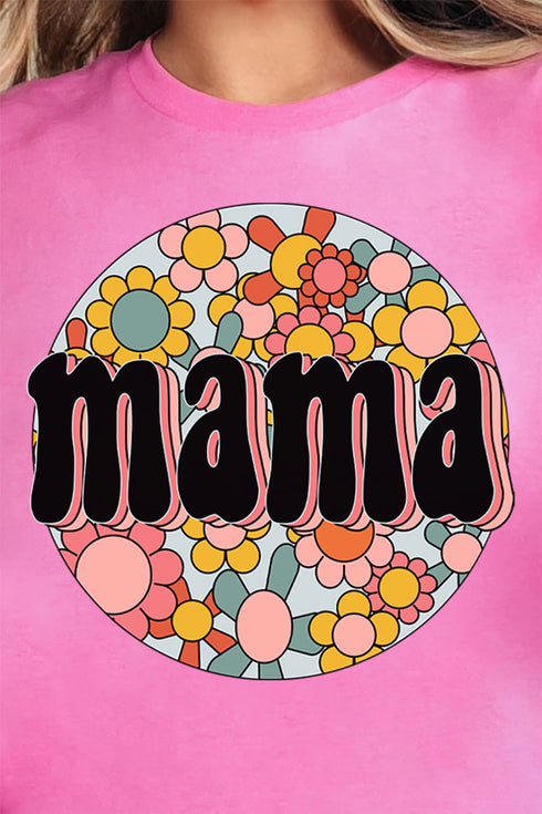 Circle Retro Flower Mama Short Sleeve Relaxed Fit T-Shirt