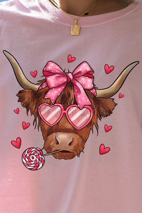 Full Of Love Highland Cow Short Sleeve Relaxed Fit T-Shirt
