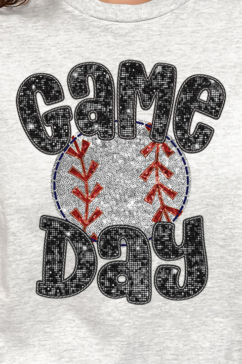Game Day Baseball Faux Sequin Transfer Short Sleeve Relaxed Fit T-Shirt