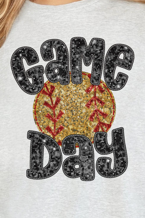 Game Day Softball Faux Sequin Transfer Short Sleeve Relaxed Fit T-Shirt