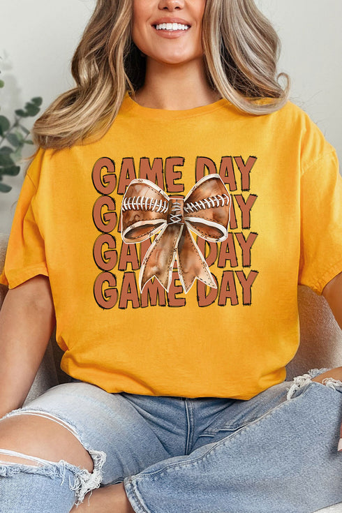 Stacked Gameday Coquette Bow Short Sleeve Relaxed Fit T-Shirt