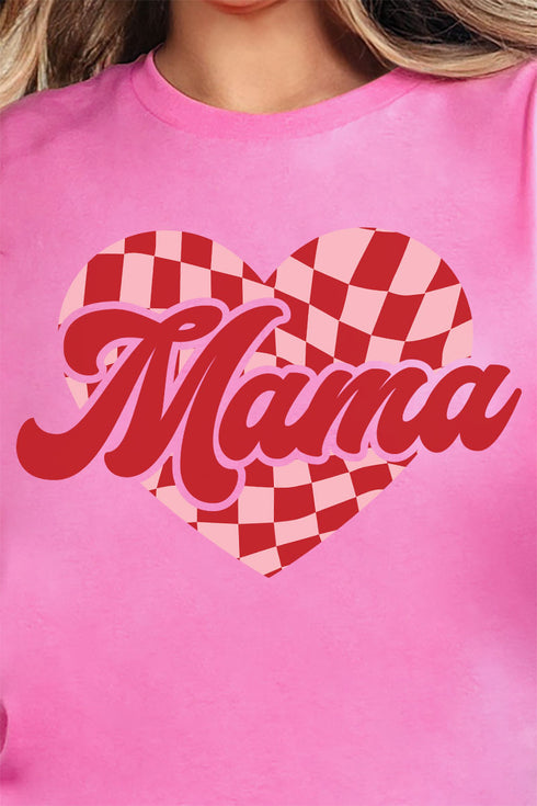 Mama Checkered Heart Short Sleeve Relaxed Fit T-Shirt