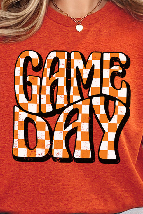 Orange Checkered Game Day Short Sleeve Relaxed Fit T-Shirt