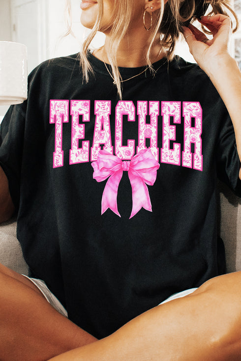 Pink Chinoiserie Teacher Short Sleeve Relaxed Fit T-Shirt