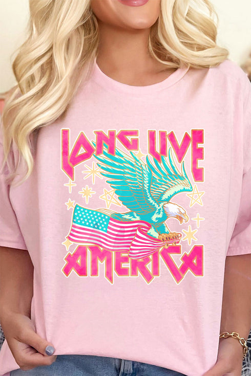 Pink Long Live America Short Sleeve Relaxed Fit T-Shirt