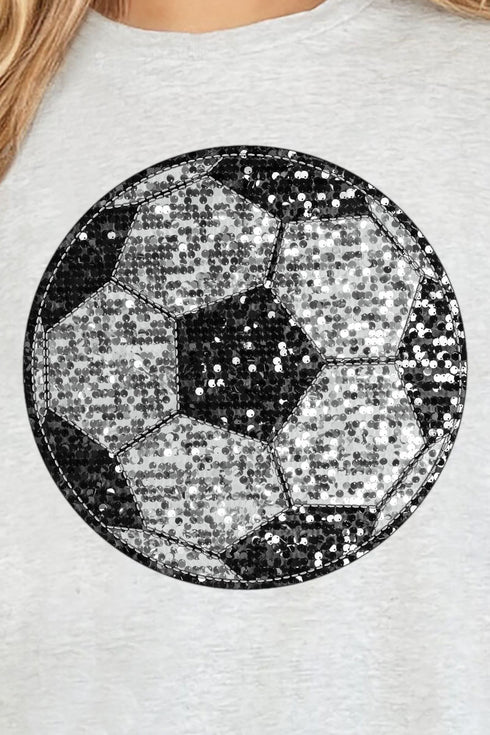 Soccer Faux Sequin Transfer Short Sleeve Relaxed Fit T-Shirt