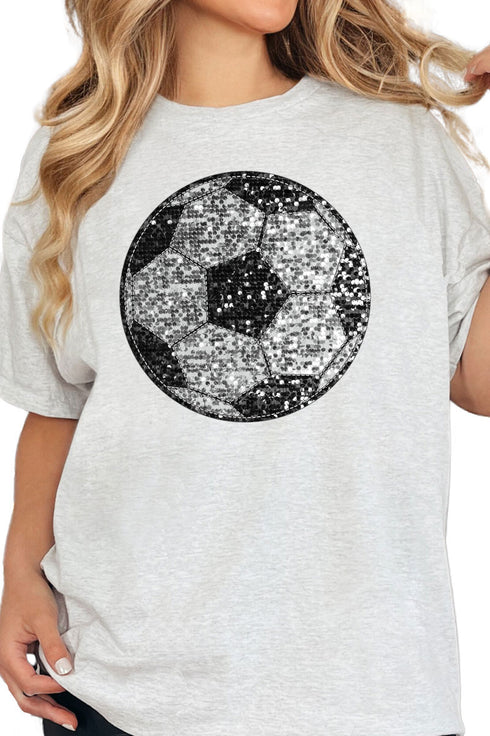 Soccer Faux Sequin Transfer Short Sleeve Relaxed Fit T-Shirt