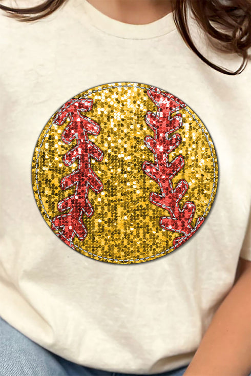 Softball Faux Sequin Transfer Short Sleeve Relaxed Fit T-Shirt