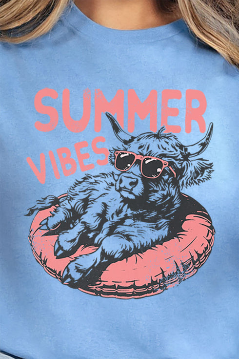 Summer Vibes Highland Cow Short Sleeve Relaxed Fit T-Shirt