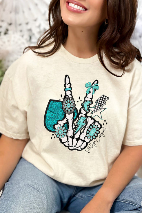 Cowgirl Skeleton Peace Short Sleeve Relaxed Fit T-Shirt
