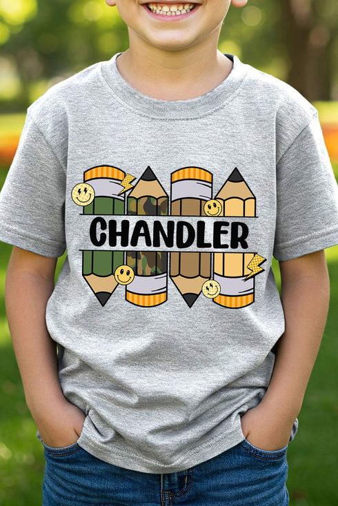 Youth Personalized Camo Pencil Pack Short Sleeve Relaxed Fit T-Shirt *Enter Kid's Name
