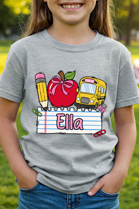 Youth Personalized Back-to-School Name Tag Girl Short Sleeve Relaxed Fit T-Shirt *Enter Kid's Name
