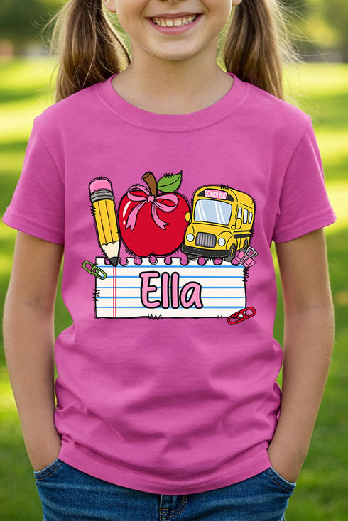 Youth Personalized Back-to-School Name Tag Girl Short Sleeve Relaxed Fit T-Shirt *Enter Kid's Name