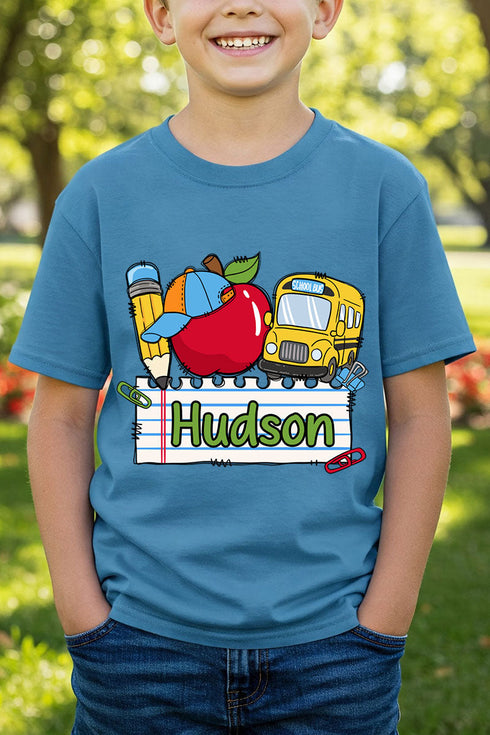 Youth Personalized Back-to-School Name Tag Boy Short Sleeve Relaxed Fit T-Shirt *Enter Kid's Name