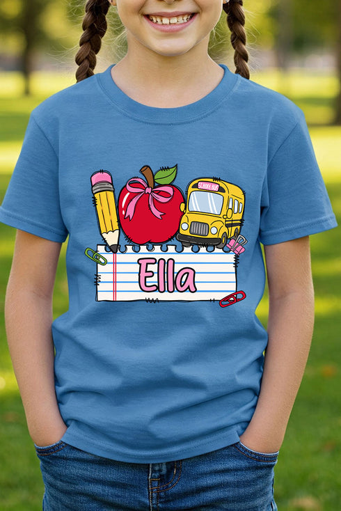 Youth Personalized Back-to-School Name Tag Girl Short Sleeve Relaxed Fit T-Shirt *Enter Kid's Name