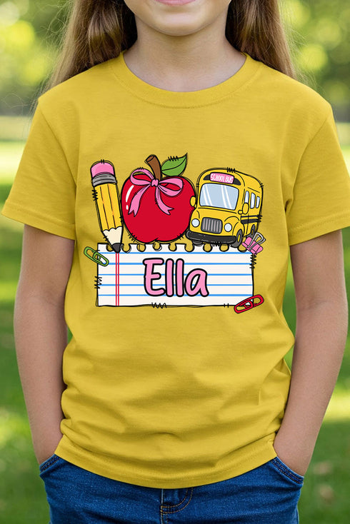 Youth Personalized Back-to-School Name Tag Girl Short Sleeve Relaxed Fit T-Shirt *Enter Kid's Name