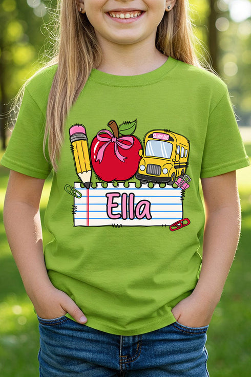 Youth Personalized Back-to-School Name Tag Girl Short Sleeve Relaxed Fit T-Shirt *Enter Kid's Name