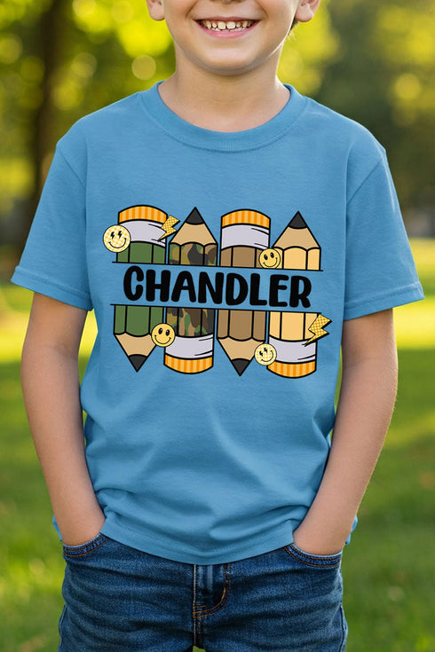 Youth Personalized Camo Pencil Pack Short Sleeve Relaxed Fit T-Shirt *Enter Kid's Name