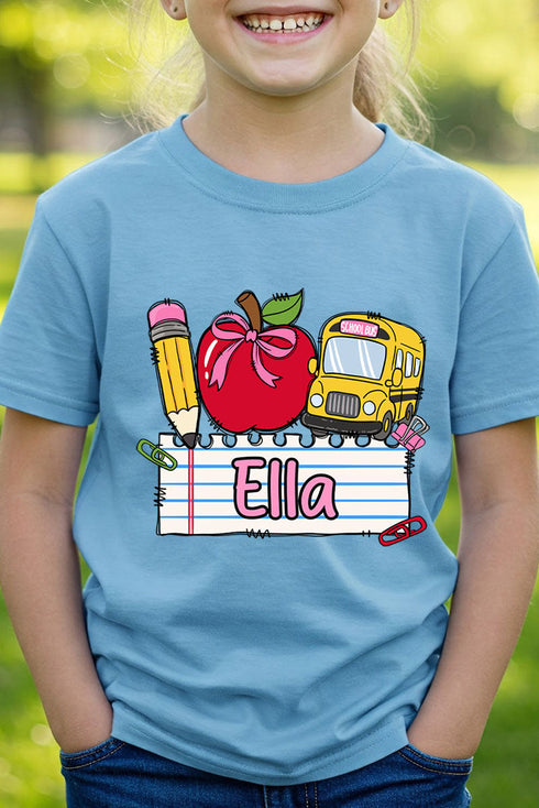 Youth Personalized Back-to-School Name Tag Girl Short Sleeve Relaxed Fit T-Shirt *Enter Kid's Name