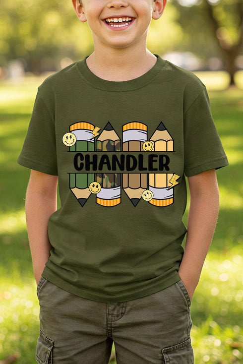 Youth Personalized Camo Pencil Pack Short Sleeve Relaxed Fit T-Shirt *Enter Kid's Name