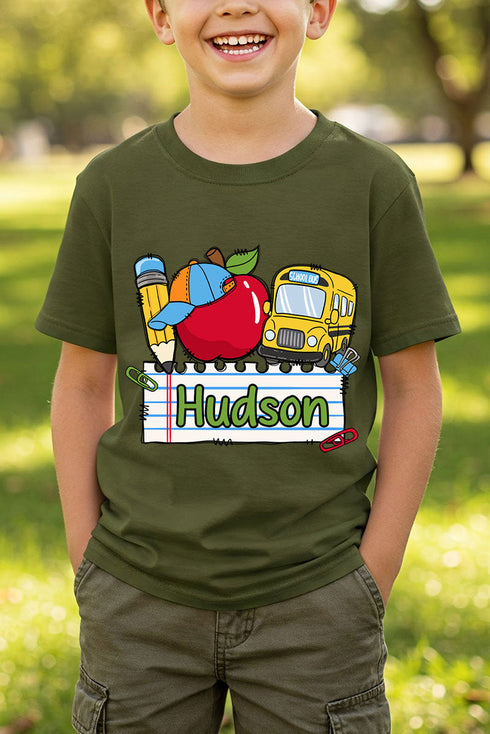 Youth Personalized Back-to-School Name Tag Boy Short Sleeve Relaxed Fit T-Shirt *Enter Kid's Name