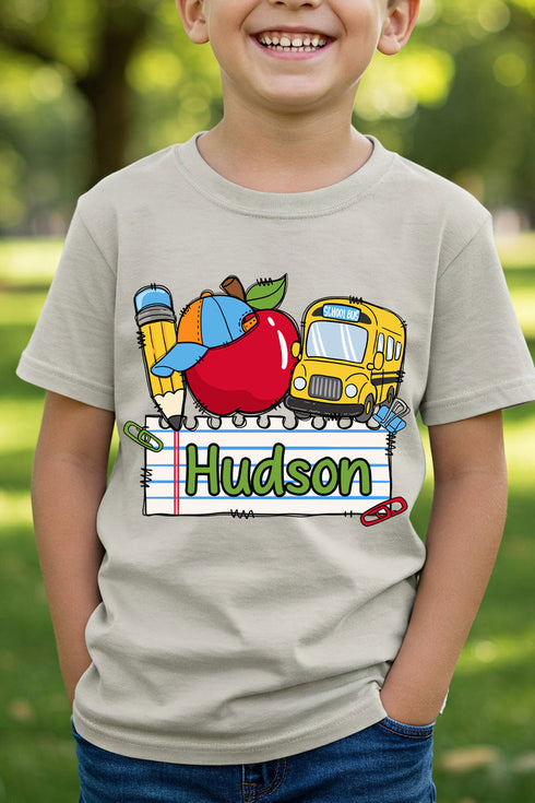 Youth Personalized Back-to-School Name Tag Boy Short Sleeve Relaxed Fit T-Shirt *Enter Kid's Name